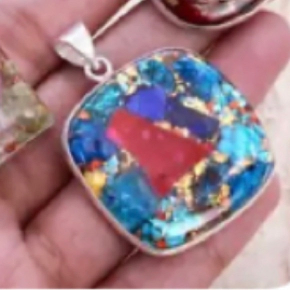 Copper ruby zoisite pendant, sterling silver plated, 1.5 inch.925 Artisan - Picture 2 of 9